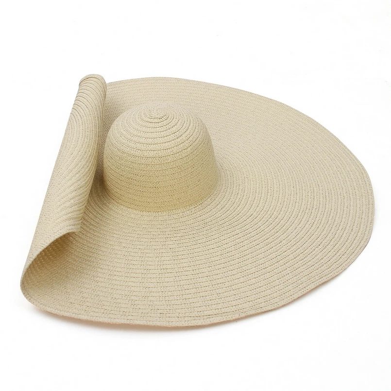 70cm Women Model Fashion Shows Broad Large Wide Brim Straw Hat Super Big Sun Visor Beach Floppy Hat