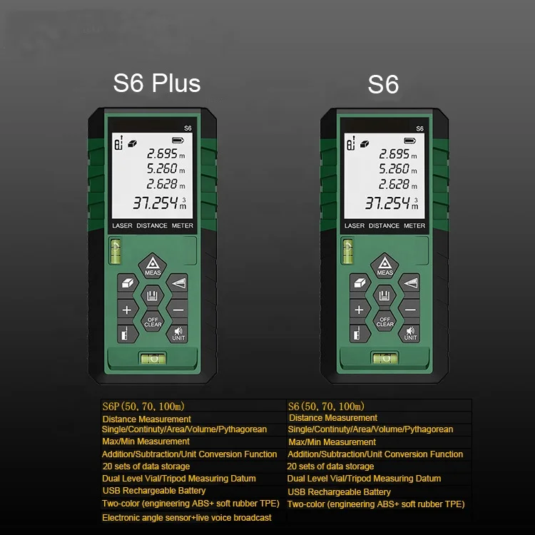 Rechargeable Green Laser Distanciometro Digital 60m 80m 100m Laser Distance Meter with Double Bubble Level
