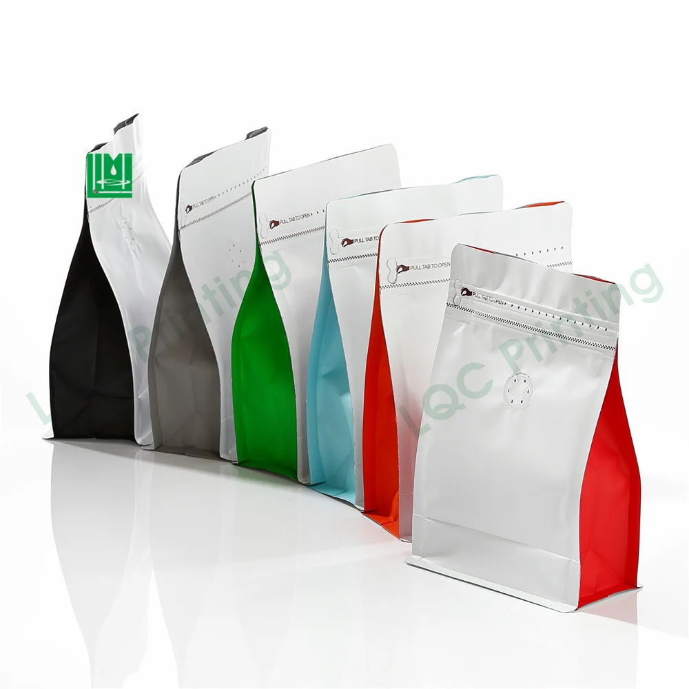 Ready to Ship 2.5kg flat block box bottom stand up doypack tea coffee food packaging bag with color side gusset zipper and valve