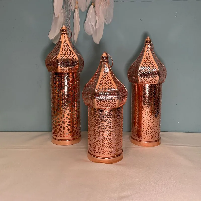 New Moroccan Retro Hollow Led Wind Lamp White Iron Lantern Hotel Home Bedroom Living Room Atmosphere Ramadan Decorative Lamp