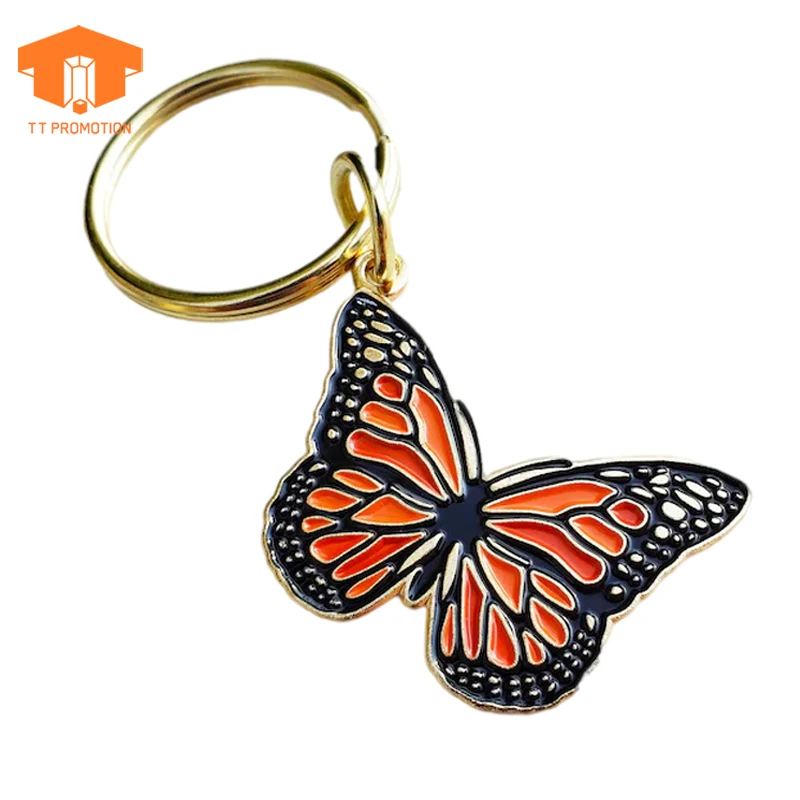 Custom Collector Metal Keychains Insects Monarch Butterfly Enamel Keyring Keychain For Souvenir