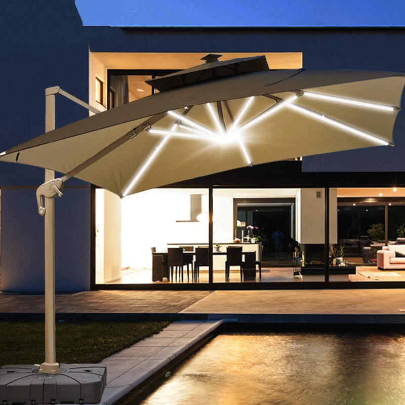 Giant 10ft Solar Charge LED Light Cantilever Offset Parasol Sun Solar Panel Solar Light Umbrella