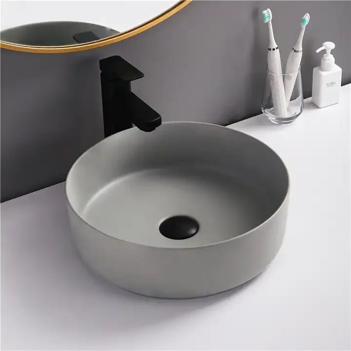 Solid Grey Cement Bathroom Washbasin Above Counter Sink Basin Rectangle Countertop Stone Concrete Cement Basin