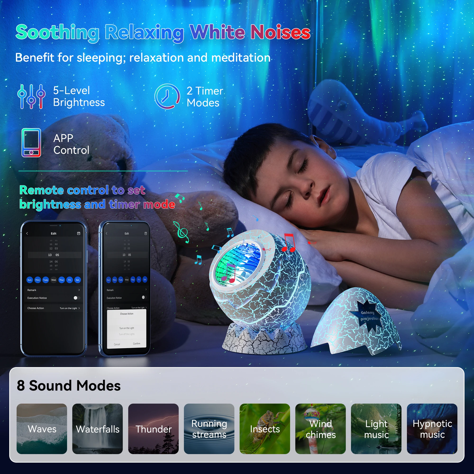 GP08 Dinosaur Eggs Bluetooth Subwoofer Speaker Galaxy Projector Star Projector for Kids Adults Gaming Room Home Theater