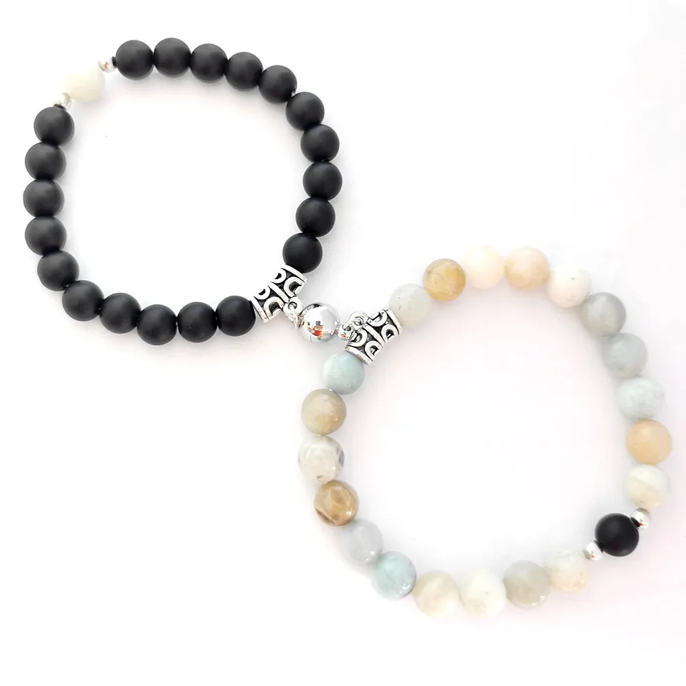 Hot Selling Female Heart-Shaped Magnetic Bracelet Black Frosted White Turquoise Good Friend Couple Set Fashion Jewelry Gift