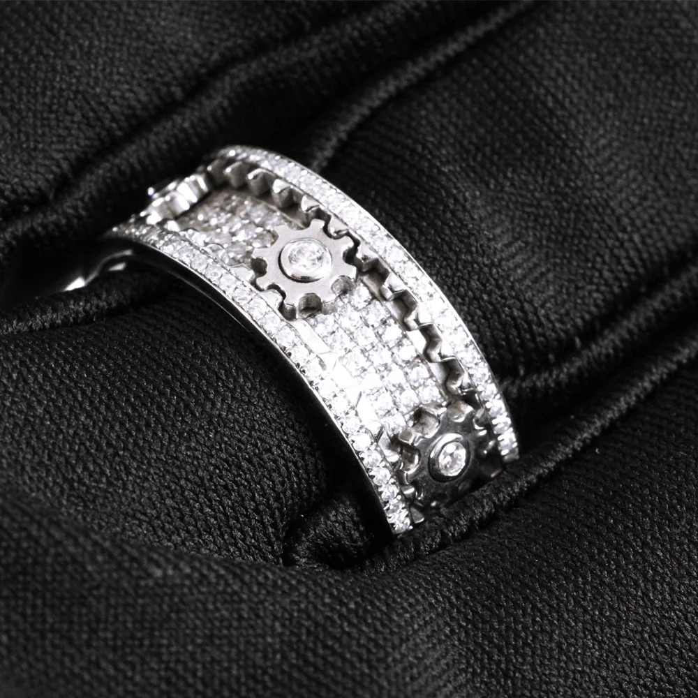 LETMEXC Hot Sale Custom Wheel Of Life Full Diamond Gear Ring Moissanite D Color VVS1 925 Silver Couple Rings