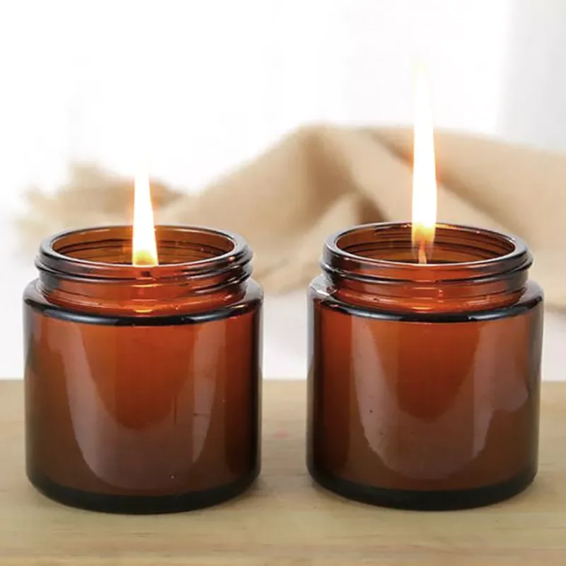 wholesale 2oz 4oz 8oz amber transparent amber candle jar Customized glass candle packaging container straight side candle jar
