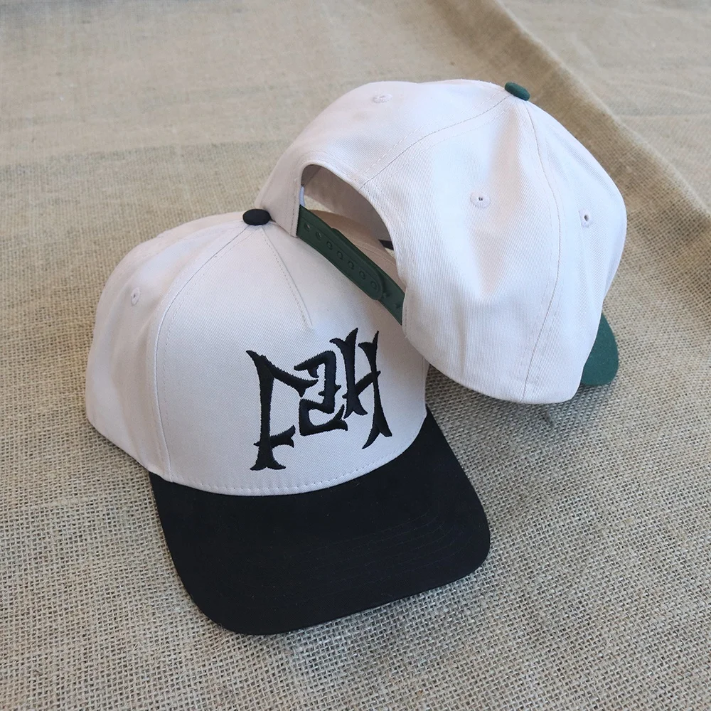 Custom Made Men High Quality 5 Panel 3D Embroidery Logo Two Tone Structured Baseball Cap,Plastic Snap Back Sports Hat