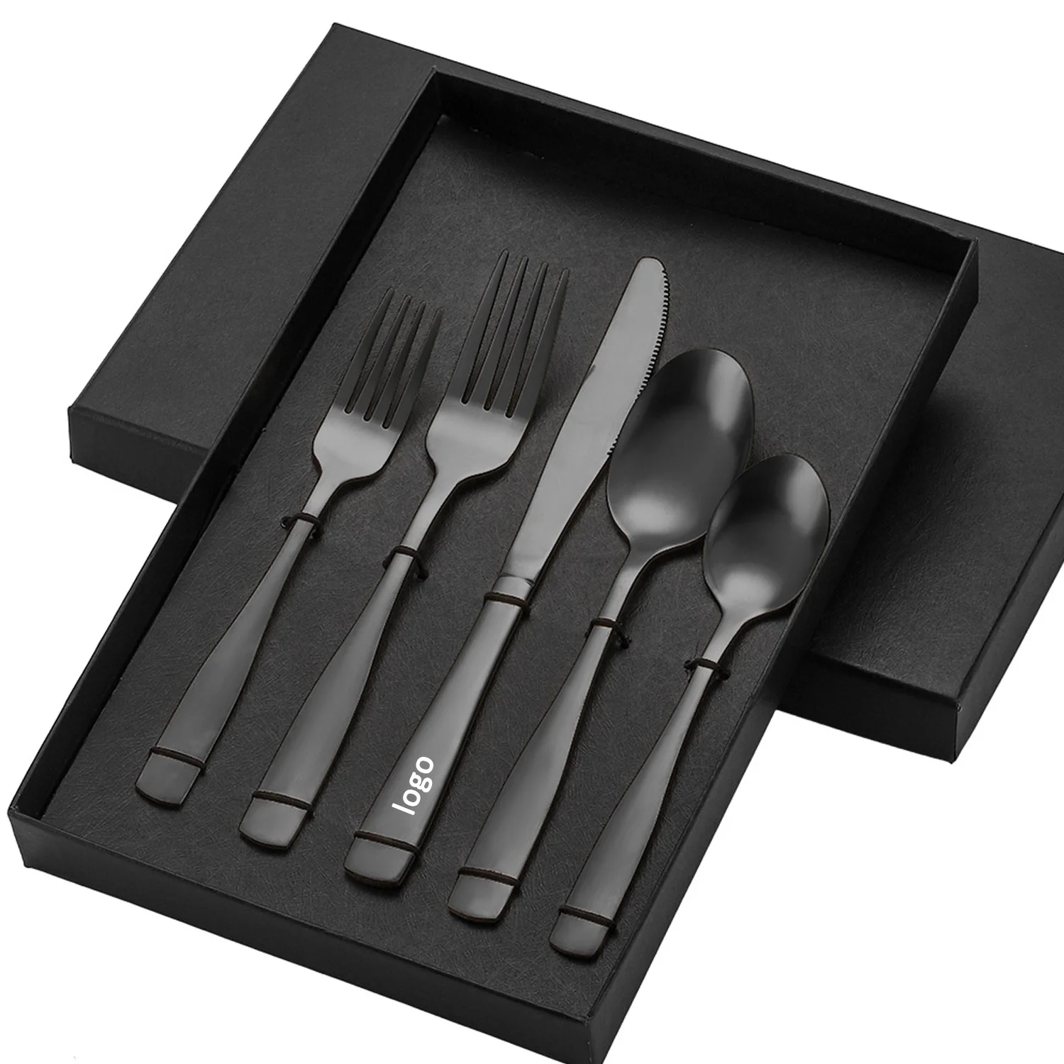 Satin Finish Black Silverware Set Flatware Set Stainless Steel 5pcs with Box Matte Black Metal Minimalist Party Matte Polish