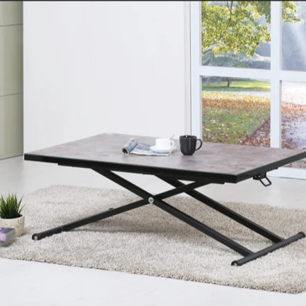 Tempered glass desktop metal base  dining adjustablift height lift multifunction coffee table up and down  table desk