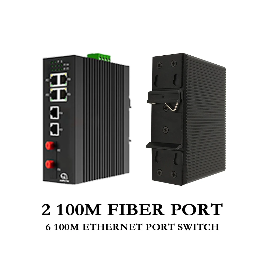Industrial Grade managed 6 100M RJ45 Port And 2 100M Base-FX Fiber Port Network Switch