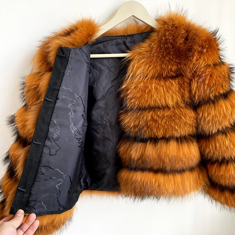 High Quality Winter Warm Thick Fur Jacket Women Real Raccoon Fur Coats For Ladies