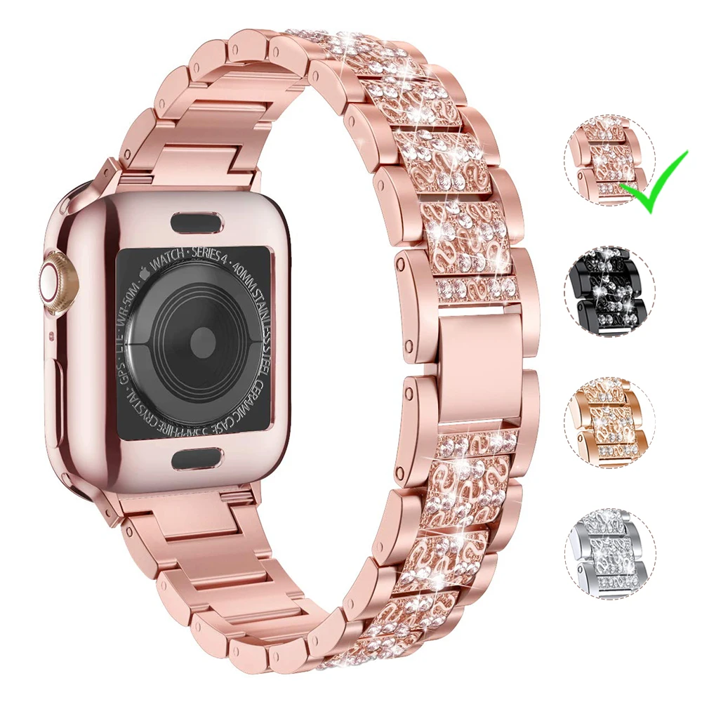 designer bling  apple watch band rhinestone 40mm 44mm stainless steel iwach band For apple watch band