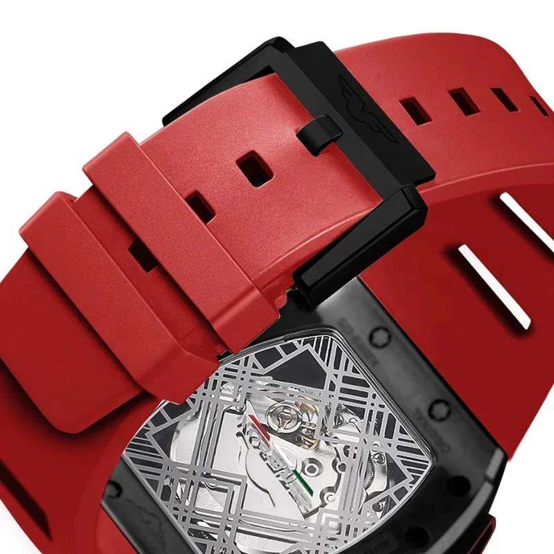 Ready To Ship watch Skeleton 24 Hours Automatic mechanical Red Skeleton Boys Stainless Steel mechanical watches for men wrist
