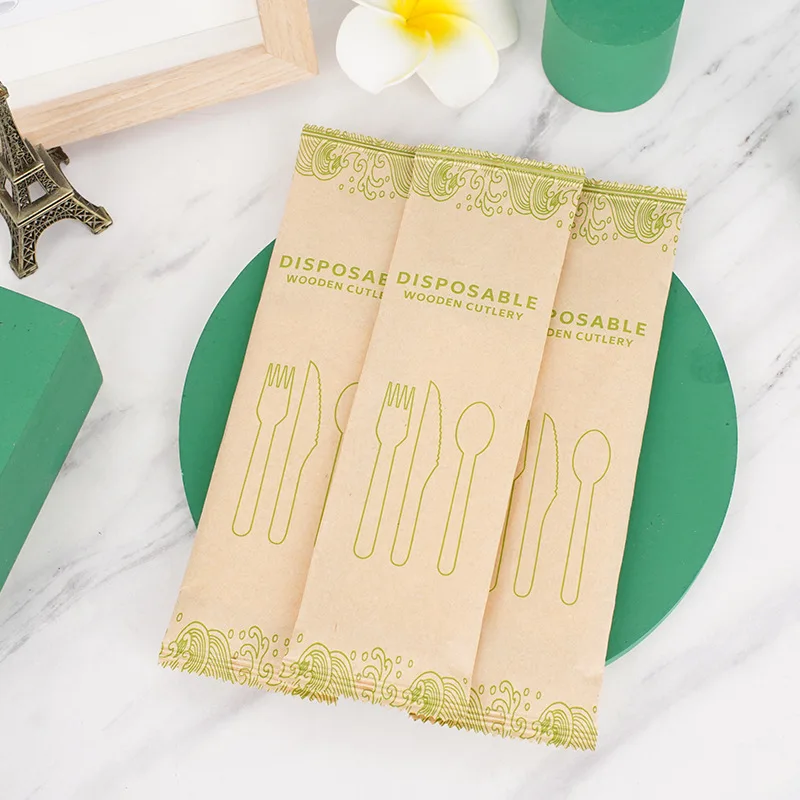 Wholesale wood fork cutlery restaurant disposable cutlery wooden spoons wooden cutlery in bag