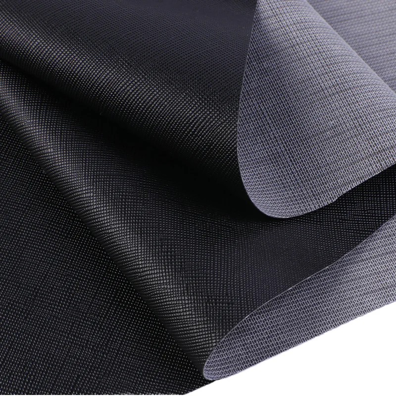 High Quality 0.5mm Black Encrypted Bottom Toothpick Pattern Sofa Skin Material Pvc Leather for Wallet Luggage Handbag