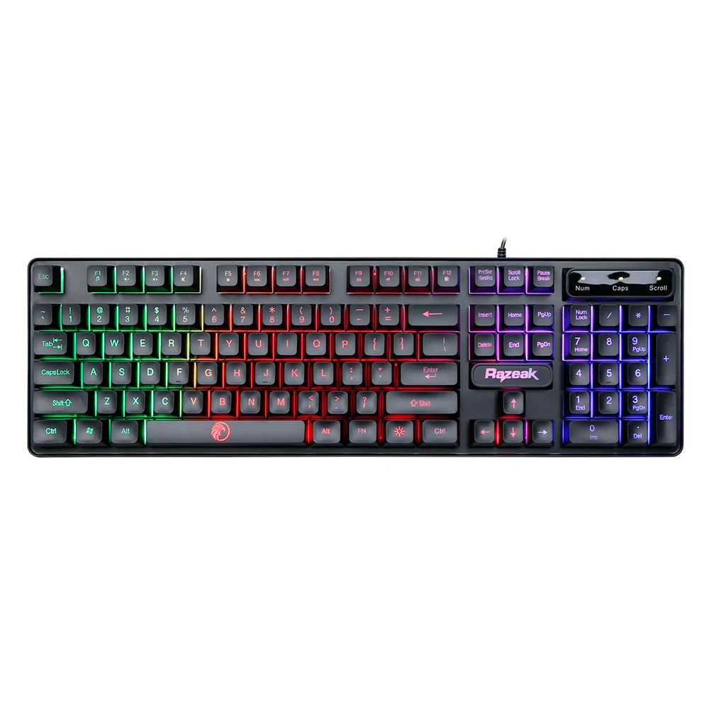 Razeak 104 Keys ABS Keycaps Laser Carving Layout USB Rainbow Luminous Multimedia Wired Gaming Keyboards for PC Laptop