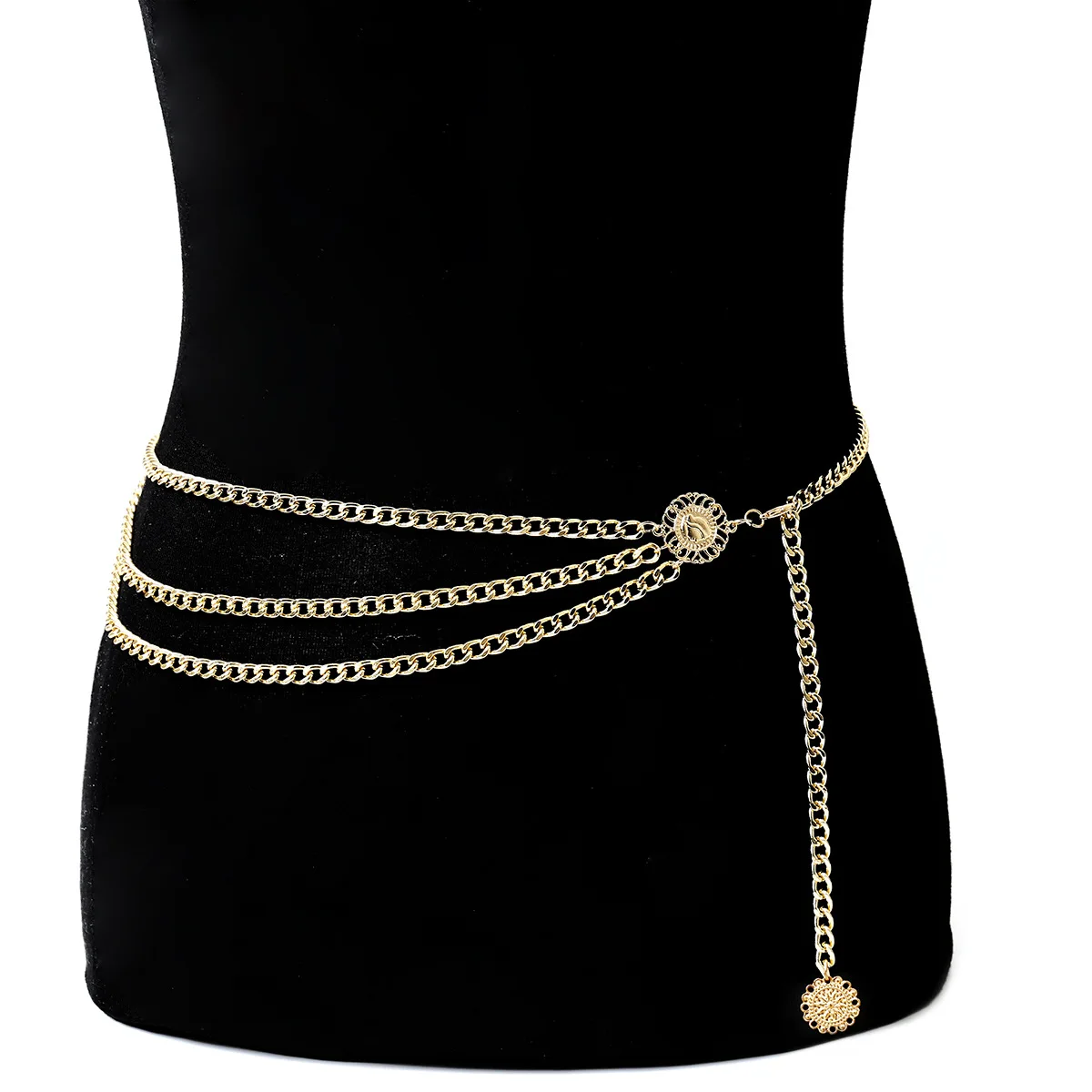 
retro national style alloy sun flower belt metal body jewelry waist chain 