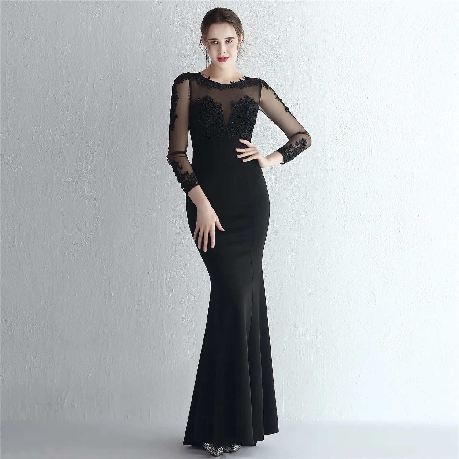 19070-S# 2022 New Satin Hot drill Lace design Overweight Handmade evening dresses Fat Lady Dress Plus Size Dress Super Size