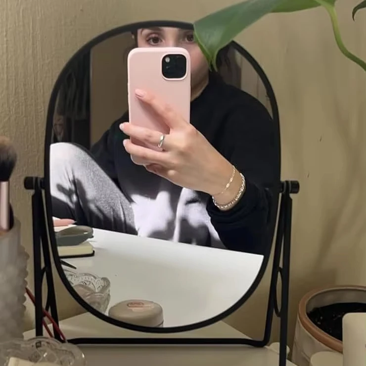 Tabletop 5x/1x Magnifying Makeup Mirror with Squared Bamboo Tray Small Desk Mirror 360° Rotation Vanity Mirror