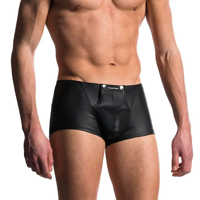 Lingerie Patent Leather Open Butt Underwear Mens Male Erotic Sexy Underpants Wet Look Low Rise Boxer Briefs Bulge Pouch Shorts