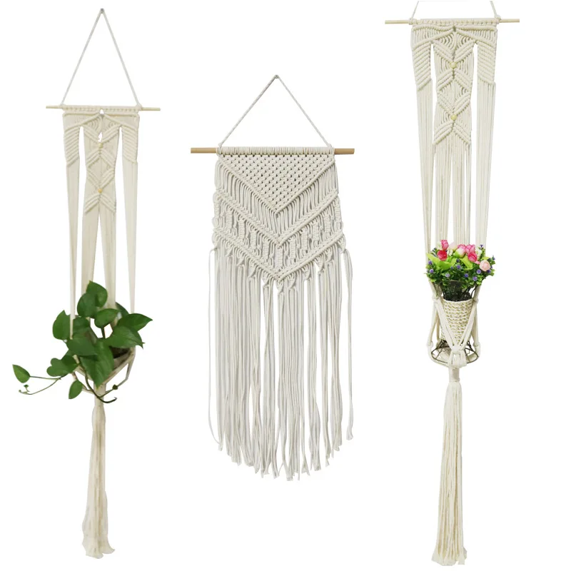 Flower pot holders hand-woven cotton rope hanging basket decorative garden hand-woven cotton tapestry