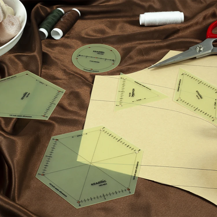 2 inch hexagon pentagon triangle diamond circular hot hem ruler Patchwork quilting heat resistant hot ironing ruler sets