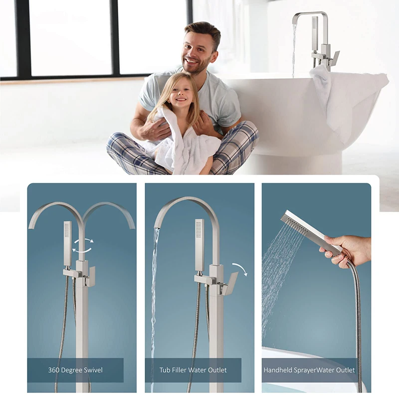 Factory Cheap Price Floor Standing Free Brass Bathtub Faucet Set Bathroom Tub Faucet