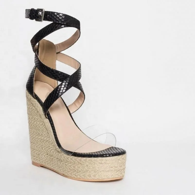 2020 Quality design wedges women Sandals wholesale ladies wedge shoes snakeskin transparent sandals sichuan handmade sandals