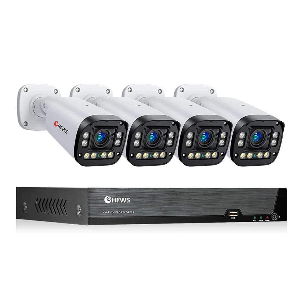 HFWVISION 4K Poe Camera System 4pcs 8MP Poe Cameras 8CH H 2.65 Nvr Electric lens 2.8-10mm lens 4x Manual Zoom