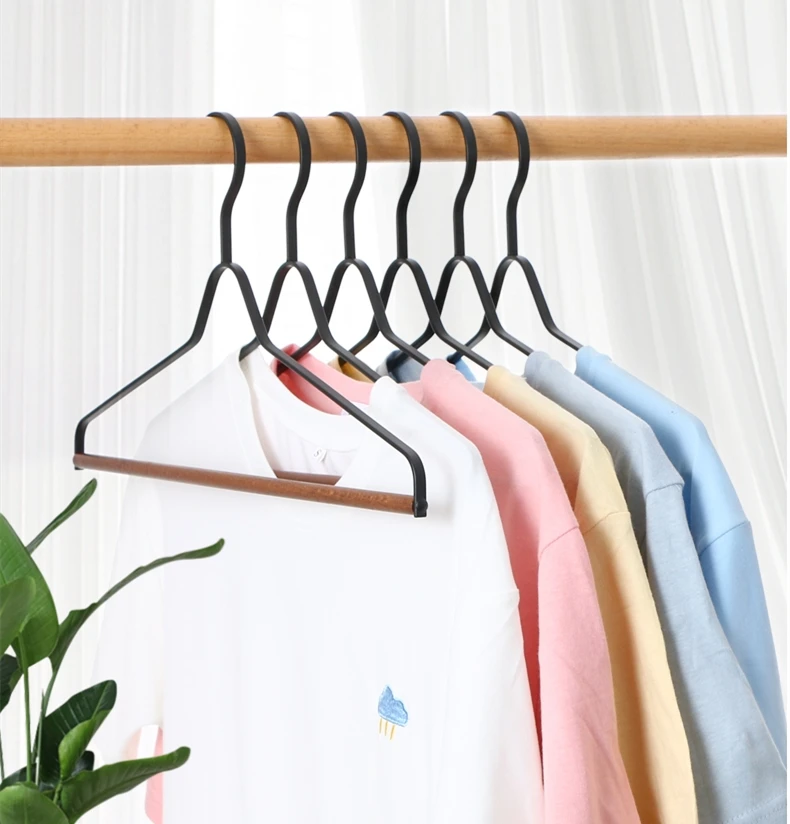 Luxury Heavy Duty Metal Clothes Hangers  Flat Smooth Matt Metallic Coat Hangers with Wood Pants