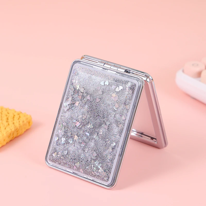 Dressing Pocket Side Bling Mirror Liquid Clean Square Handheld Mirror Quicksand Bling Hand Held Mirror