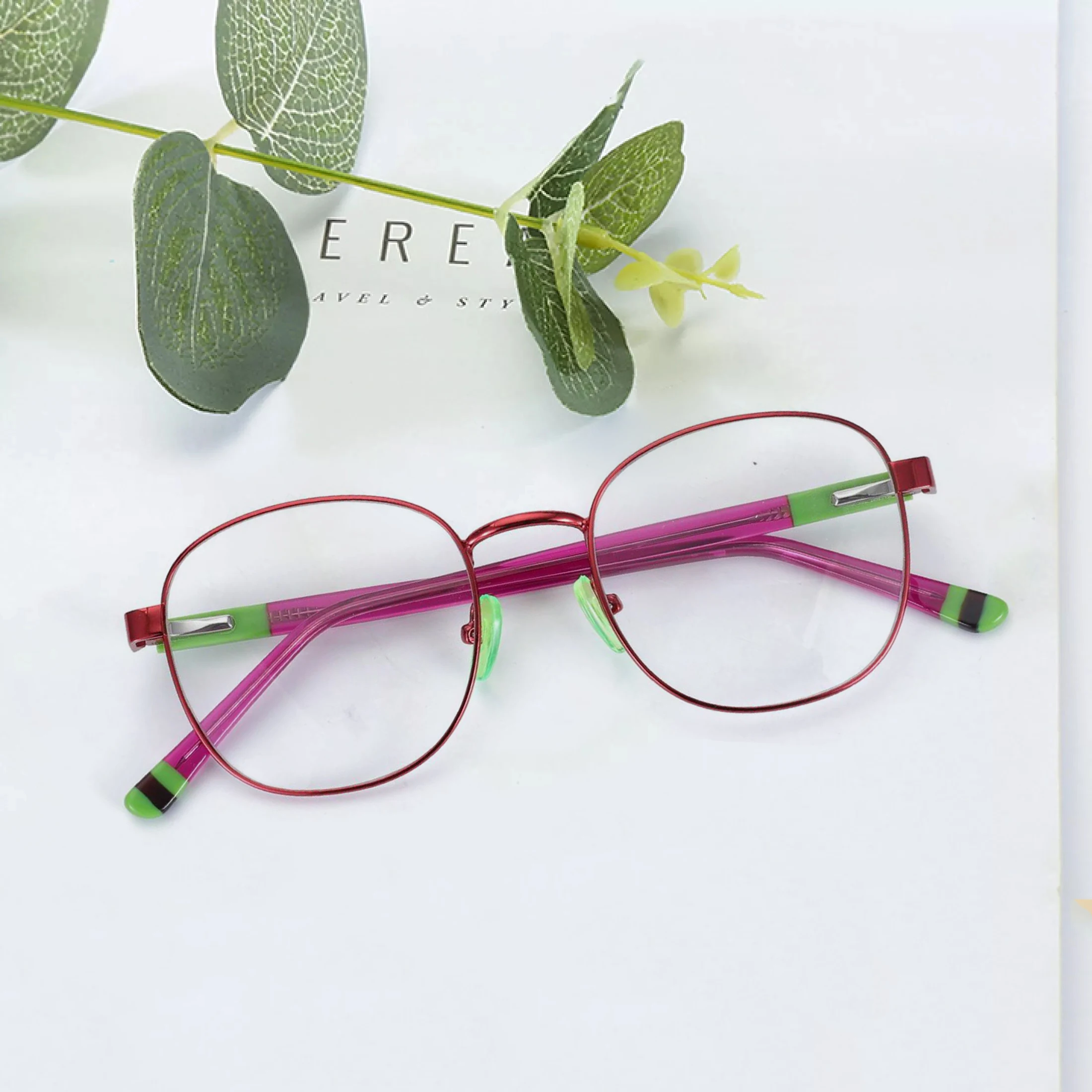 Fashion metal eyeglasses frames thin optical frames unisex glasses frames with colorful nose pad