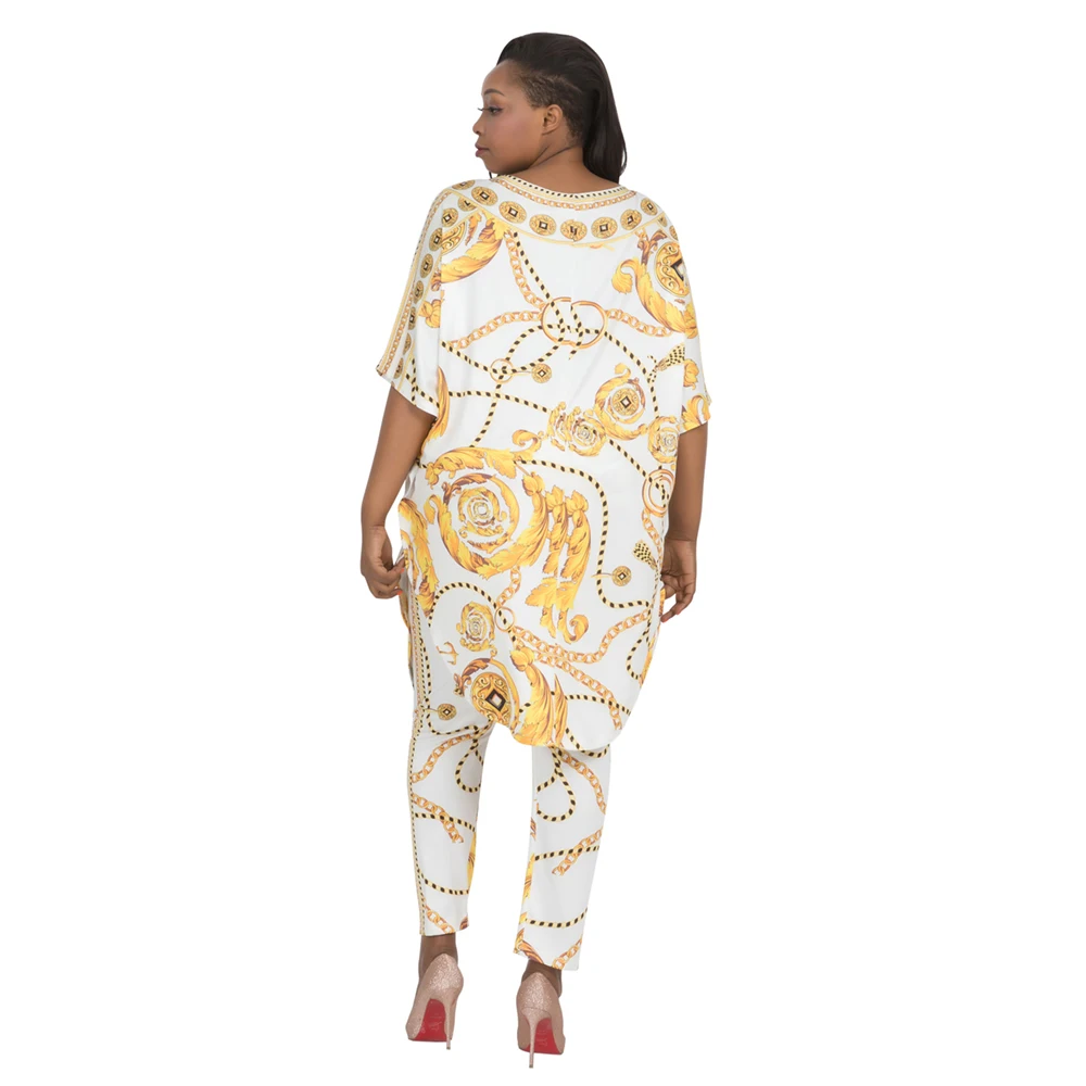 
Batwing Kaftan Plus Size Maxi Crystal Crystal Dress Suit Set Print Boubou Loose Africa Clothing Suit 