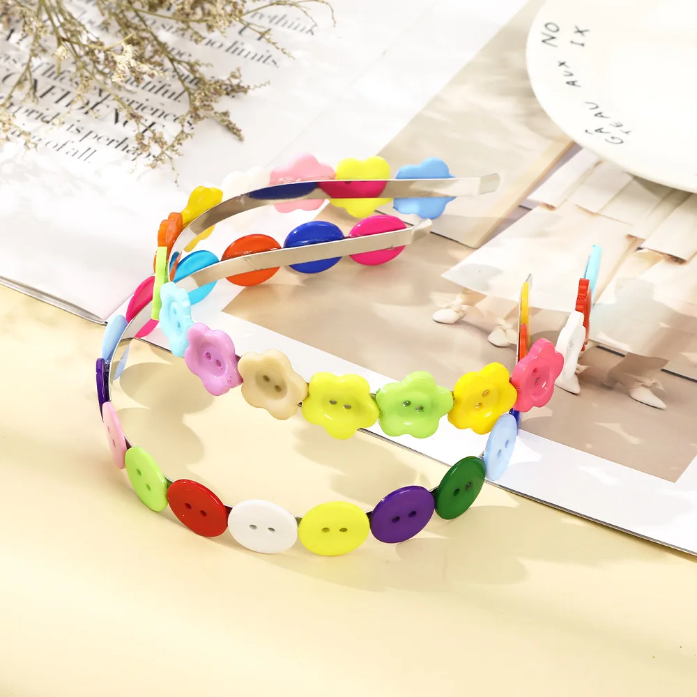 Creative Design Colorful Button Flower Hairband Korean Ins Fashionable Student Colorful Cheap Headband