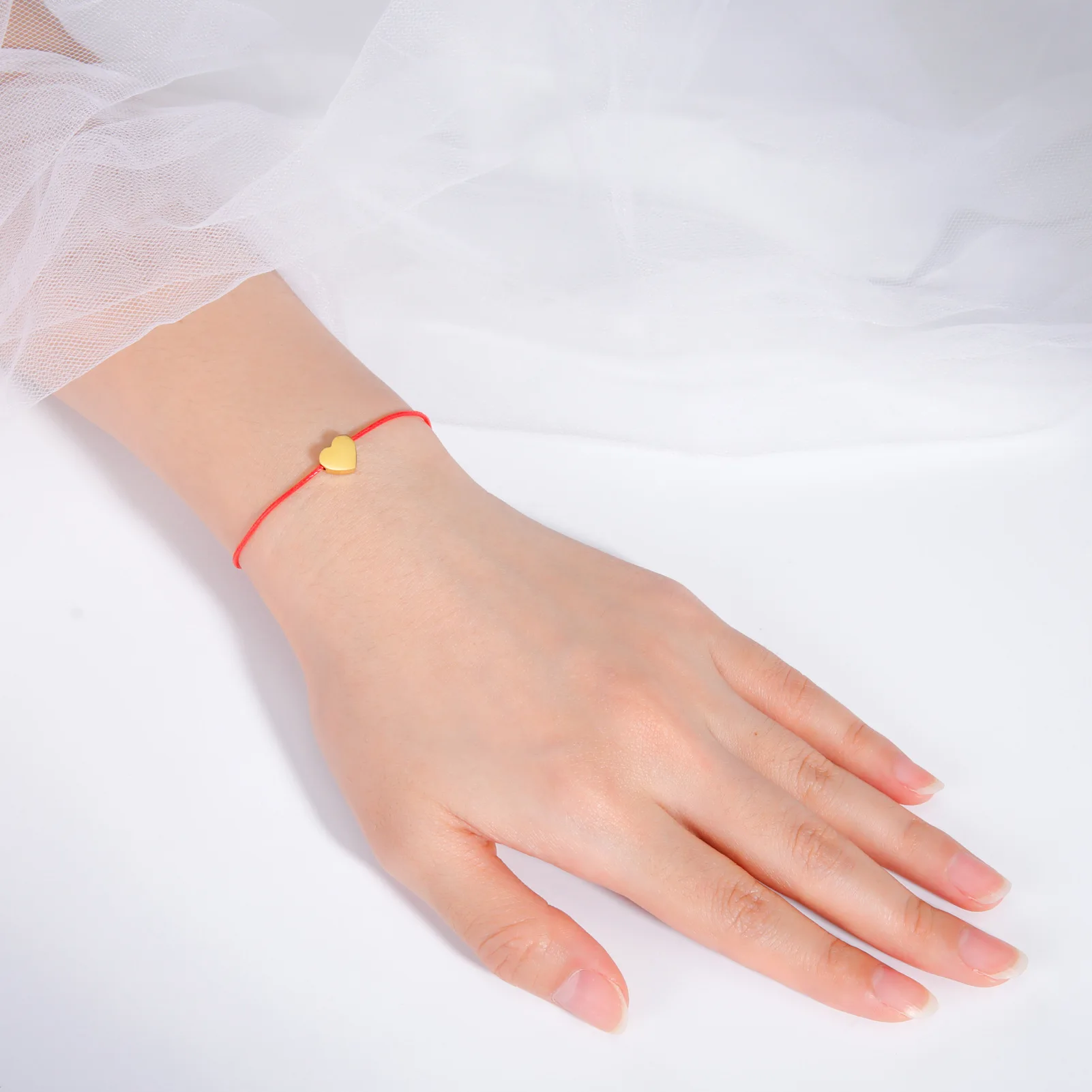 Ручной работы Регулируемый Красный Черный нитка очарование серебро 18K позолоченный браслет из нержавеющей стали сердце ювелирные изделия для женщин