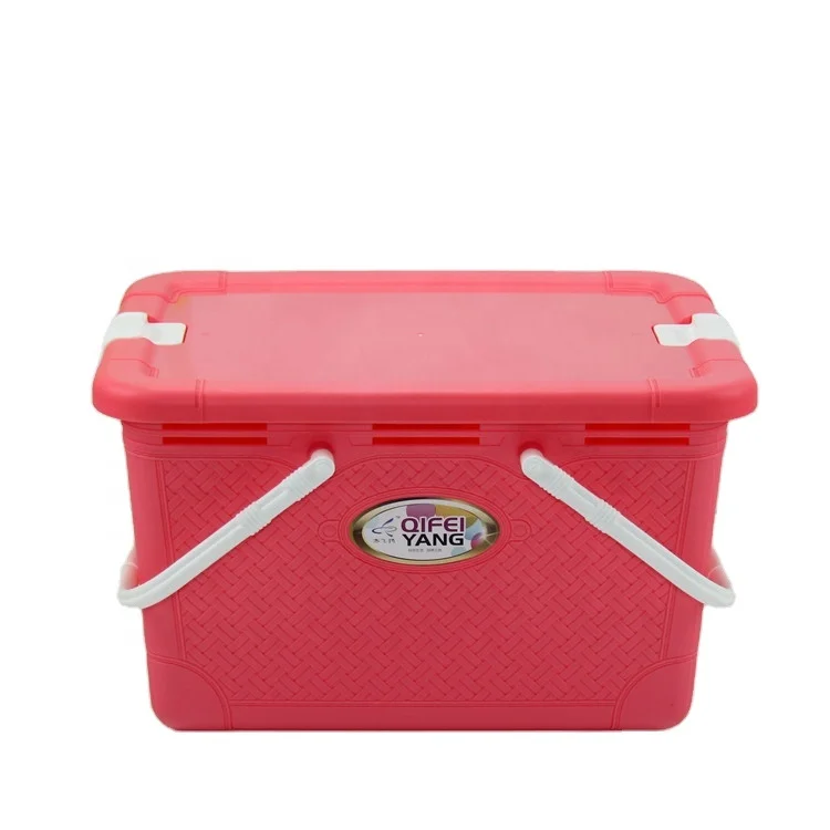 Хит продаж цветная корзина для хранения ручная портативная пластиковая из ротанга с крышкой пряжкой