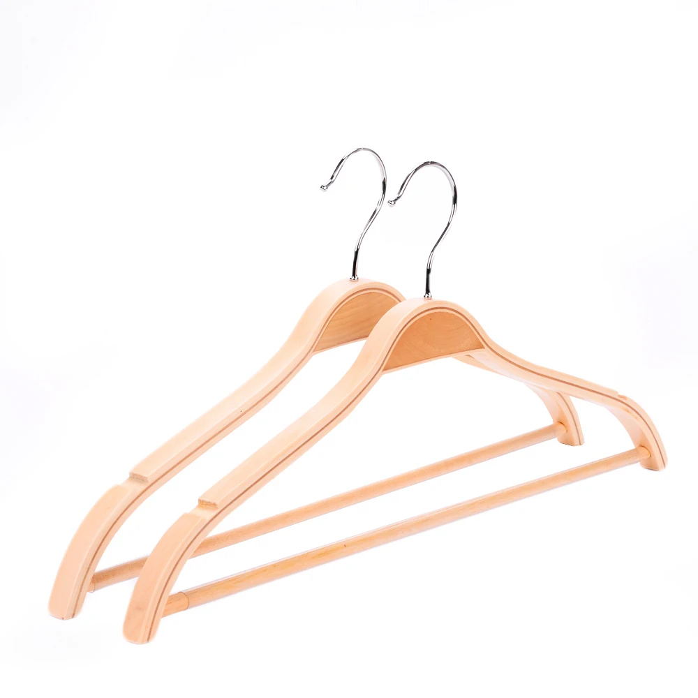 Popular natural wood clothes hanger laminated plywood shirts hanger with bar