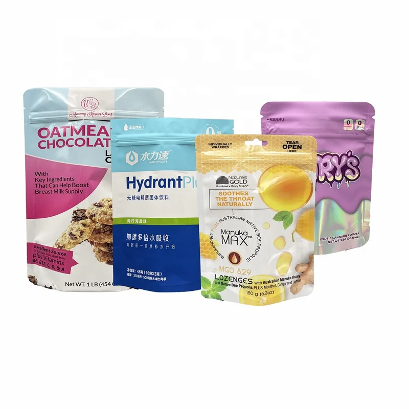 Custom Printed Mylar Food Packaging Pouches Recyclable Plastic Foil Frosted Zipper Bags With Zip Lock For Oats Nuts Snack