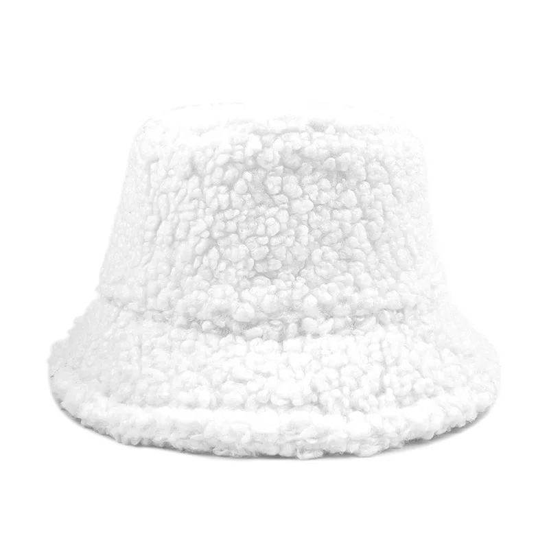 OEM Wholesale Bare board lambswool plush padded warm solid color outdoor sunscreen customized logo bucket Hat