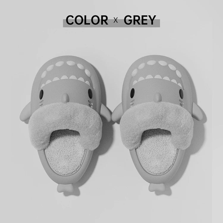 Lovely Cartoon Animal Style Winter Warm Funny Detachable Fur Insole Shark Slides Slippers