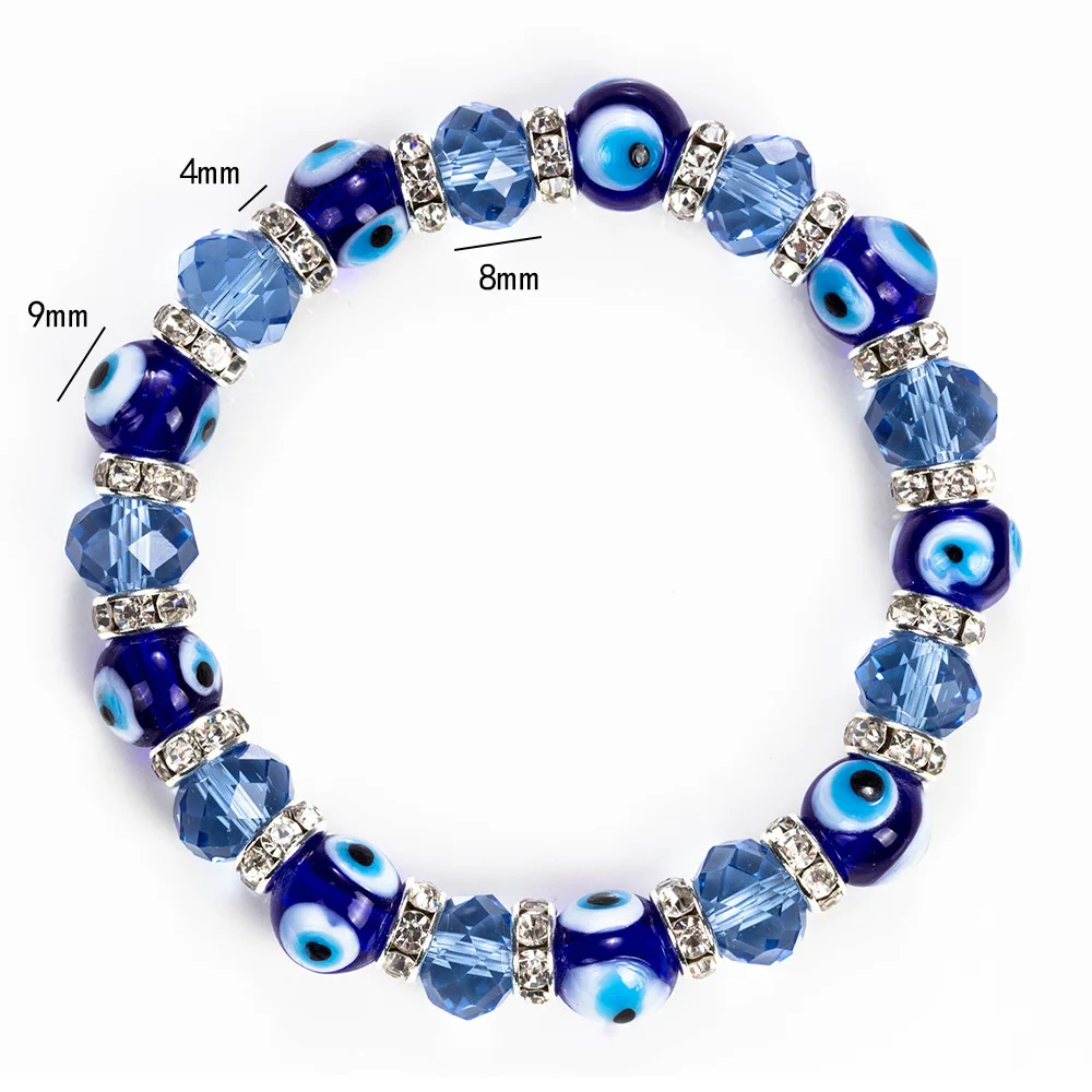 Best Selling Wholesale Rhinestone Loop Glass Blue Turkish Beaded Evil Eye Bracelet For Women