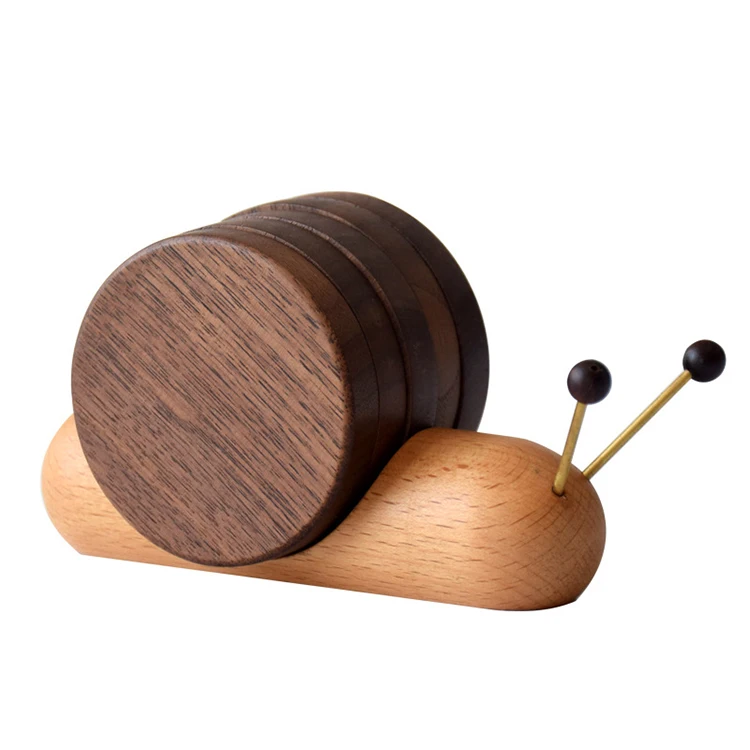 Solid Wood Creative cute Snail Coaster Set Modern style Wooden Thermos Cup and saucer Gift Tea Set saucer