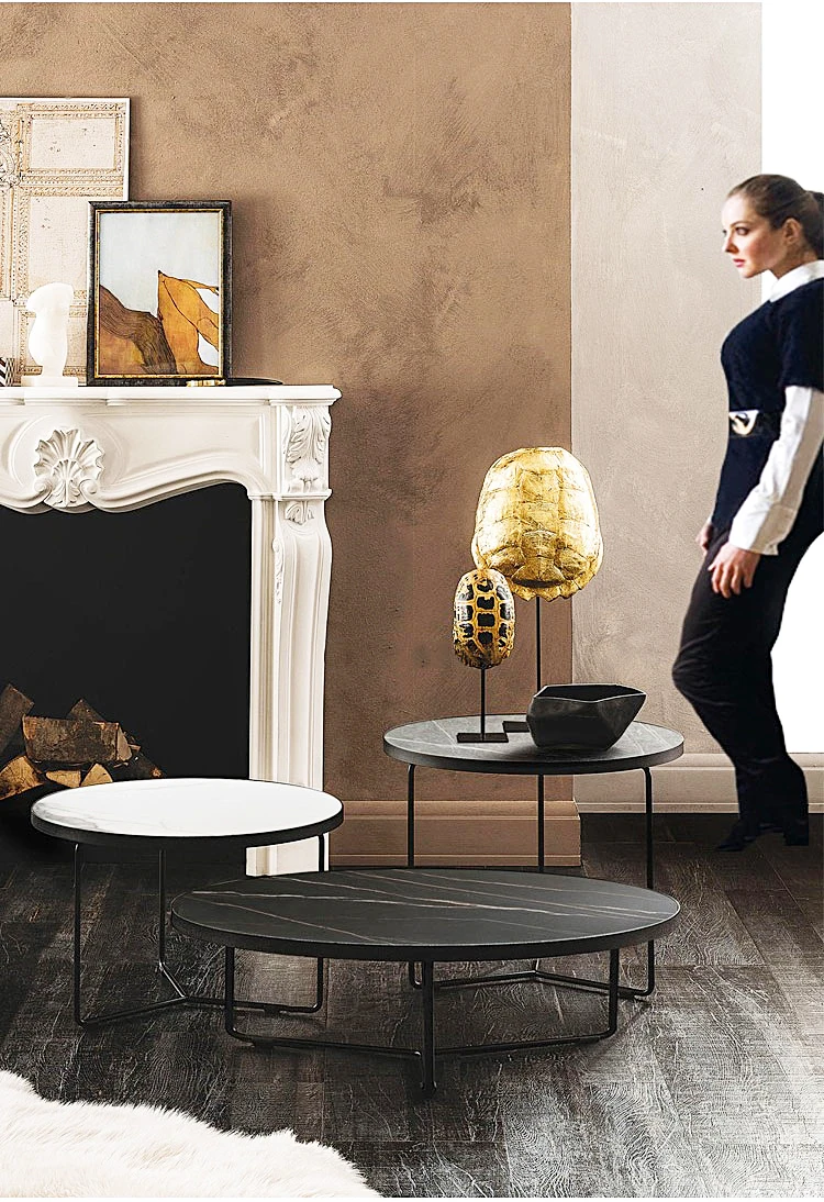 Marble Top Metal Legs Nordic Design Round Nesting Center Table Coffee Tables