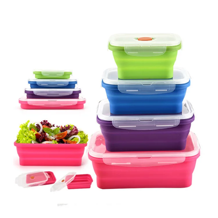 Portable Microwave eco friendly Lunch bowl refrigerator retain freshness collapsible utensils silicone food container sealed box