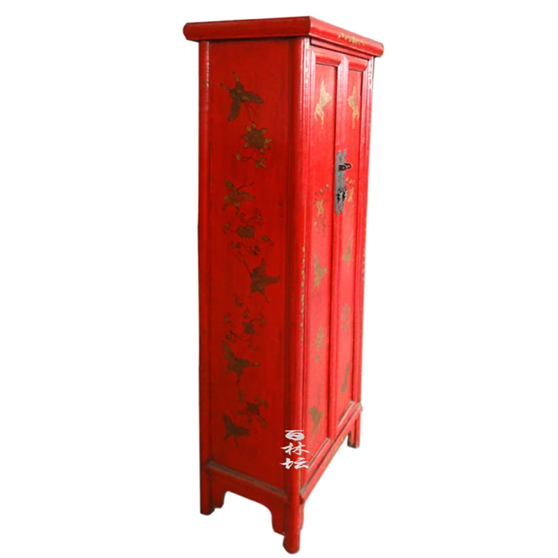 Chinese Antique Old Pine Wood Lacquered Glossy Furniture Solid Reproduction wardrobe