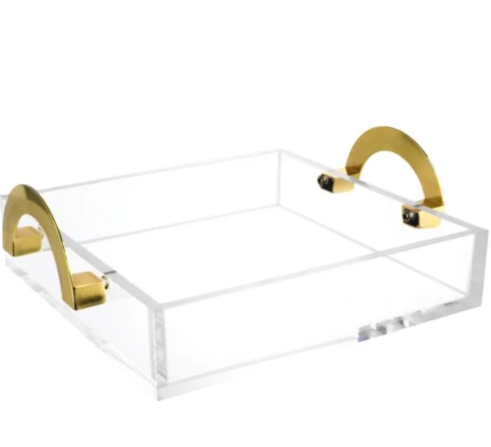 Wholesale Handmade Chunky Glitter Gold Acrylic Serving Tray With Handle