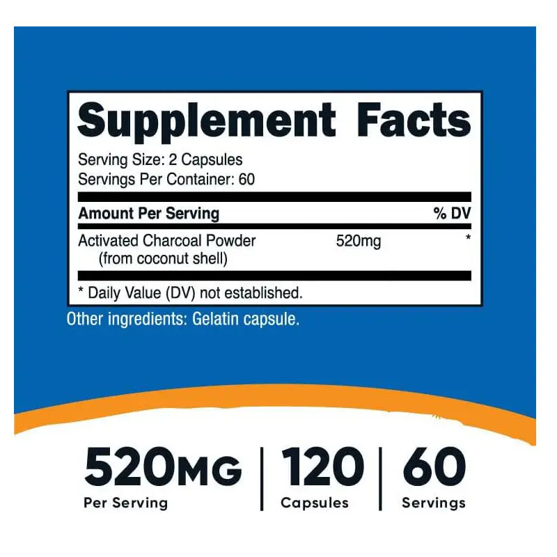 Vegan Activated Charcoal Capsules from Coconut Supplement for Adults with Teeth Whitening Digestive System Support