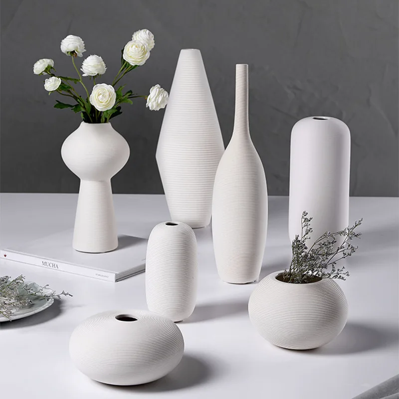 ceramic vases nordic minimalism style decoration white modern geometric decorative flowers vases white matt screw-thread vase