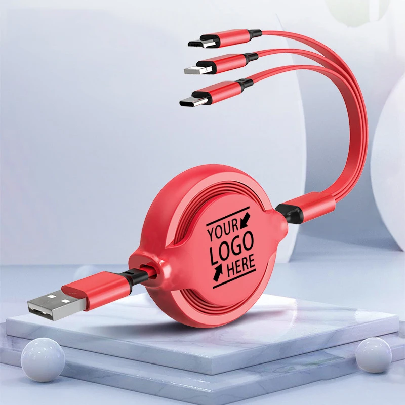  Изготовленным на заказ логосом 3 в 1 Выдвижной usb-кабель для зарядки м USB зарядное устройство iPhone и Android телефонов с интерфейсом Type-C